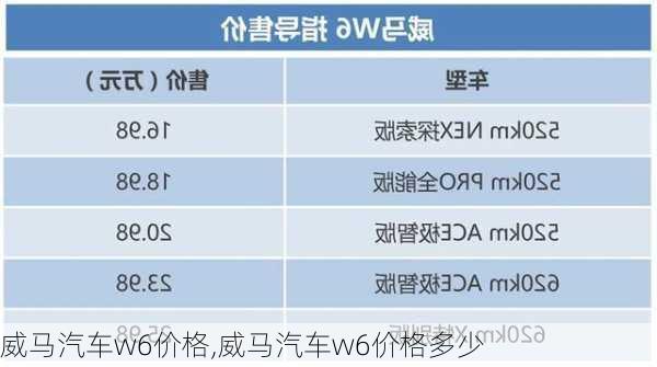 威马汽车w6价格,威马汽车w6价格多少