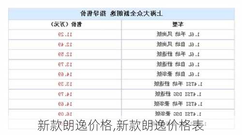 新款朗逸价格,新款朗逸价格表