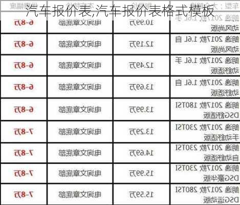 汽车报价表,汽车报价表格式模板