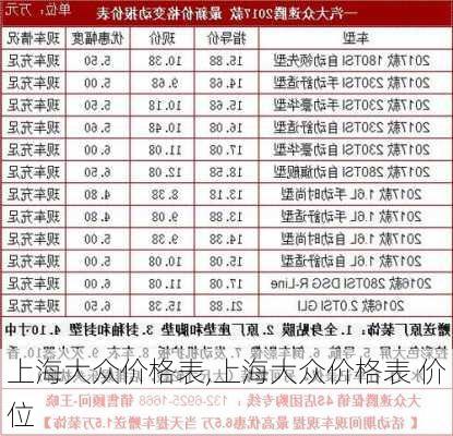 上海大众价格表,上海大众价格表 价位