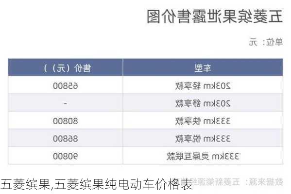 五菱缤果,五菱缤果纯电动车价格表