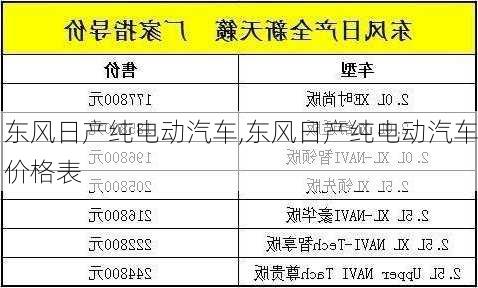 东风日产纯电动汽车,东风日产纯电动汽车价格表