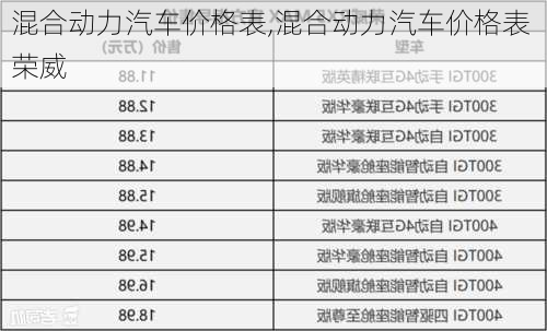 混合动力汽车价格表,混合动力汽车价格表 荣威