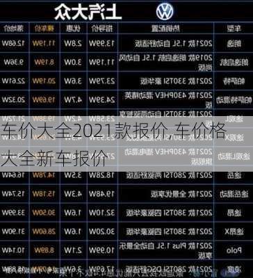 车价大全2021款报价,车价格大全新车报价