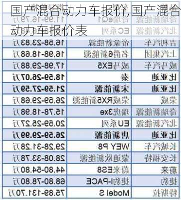 国产混合动力车报价,国产混合动力车报价表