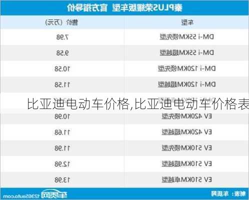 比亚迪电动车价格,比亚迪电动车价格表