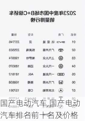 国产电动汽车,国产电动汽车排名前十名及价格