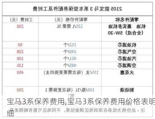 宝马3系保养费用,宝马3系保养费用价格表明细